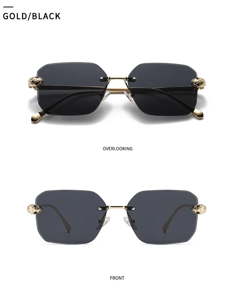Retro Rectangle Rimless Sunglasses Women 2026 Luxury Designer Punk Square Sun Glasses for Ladies UV400 Gradient Eyewear Shades