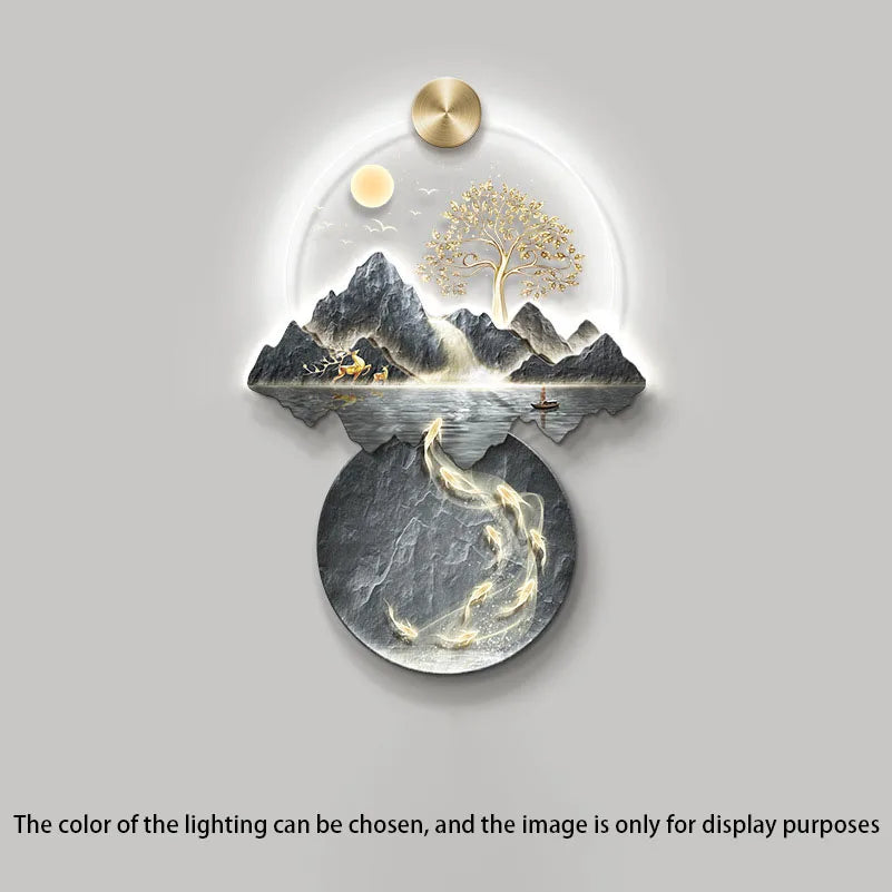 Background Landscape Painting Wall Lamp Chinese Creative Living Room LED Decor Light Corridor Remote Control Lighting Wall Lamps