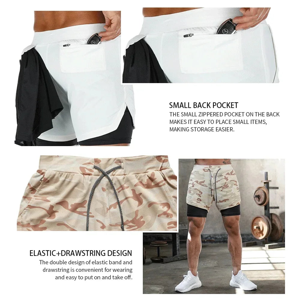 2024 Summer Men's New Fashionable Trend Leisure Gym Fitness Sports Double layer Shorts Outdoor Running Basketball Training Short