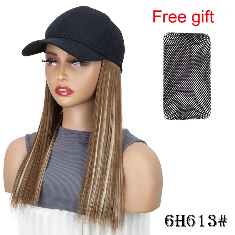 Synthetic 18Inch Long Straight Sports Style Baseball Hat Cap Wigs  Adjustable Comfortable Hair Extension for Women Daily Use