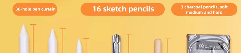Sketching Pen Set Drawing Kit Student Portable Pen Curtain Charcoal Pencil Sketch Pencil Charcoal Stick Sharpener Eraser Set Box