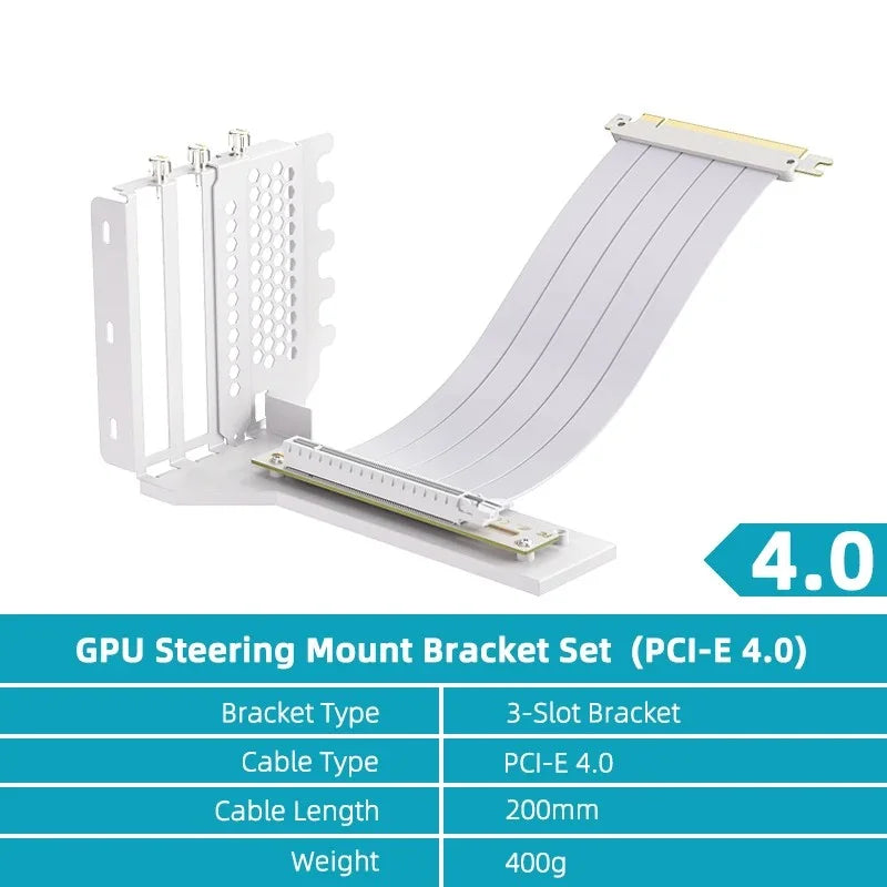 Teucer Vertical GPU Mounting Bracket PC Graphics Card Holder PCI-E 3.0/4.0 x16 Anti-interference Flexible 90° Extension Cable