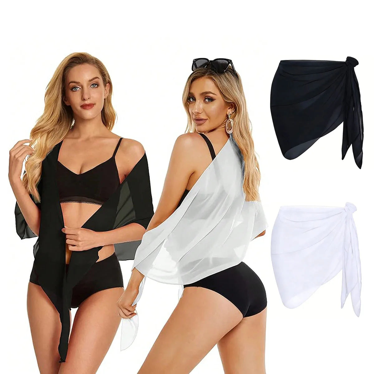 Summer Vacation Bikini Beach Skirt Women Beach Swimming Chiffon Skirt Lightweight Scarf Beach Swimsuit Hoodie Strap Design Sexy