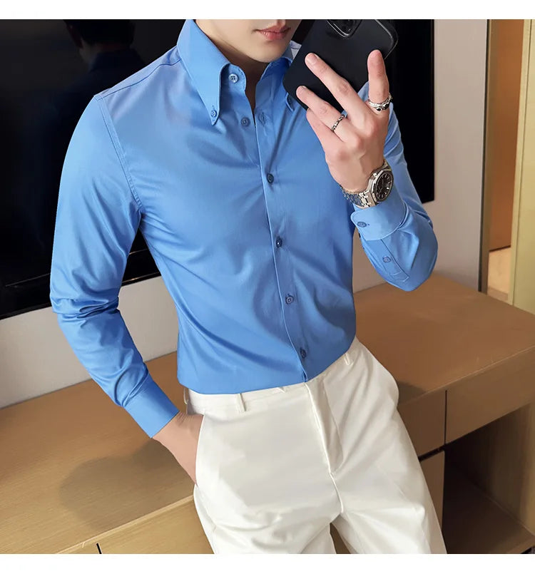 High Quality Versatile Business Casual Shirt Men Korean Fashion Long Sleeved Slim Fit Shirt Office Work Uniform Men Clothing 6XL