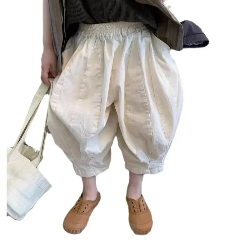 Children's Pants Korean Summer New Girls Solid Color Casual Wide Leg Cropped Pants for Boys Versatile Harlan Pants
