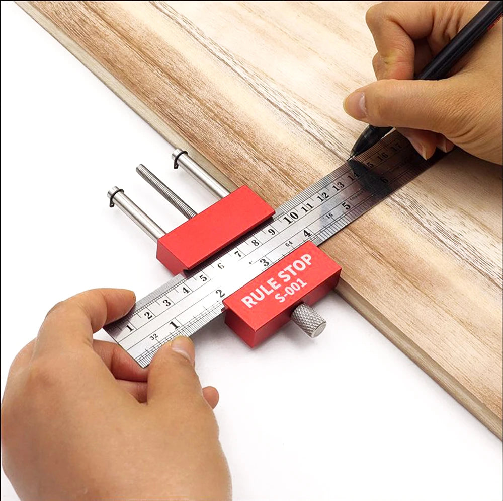 Convenient Rule Stop Woodworking Tools Steel Ruler Positioning Block Carpenter Scriber Gauge Marking Tool