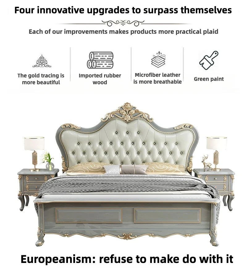 Vintage Modern Bed Multifonction Nordic Unique Queen French Bed Lounge Woode Headboard Camas Matrimonial Bedroom Furniture