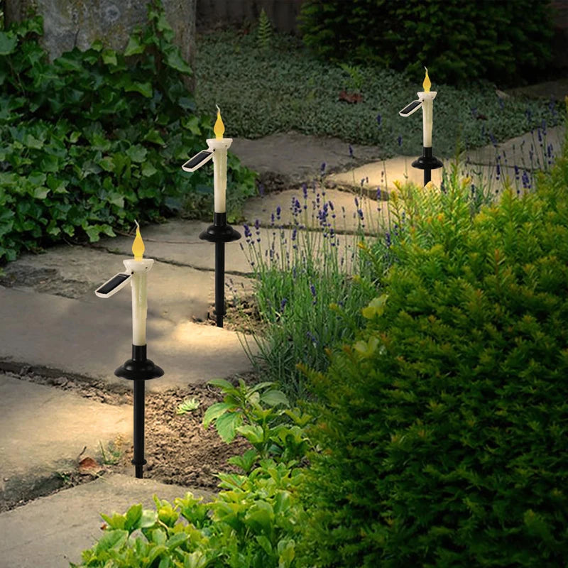 Solar Garden Light Candle Light with Candlesticks Holders Waterproof LED Solar Lamp for Outdoor Garden Lawn Pathway Decoration