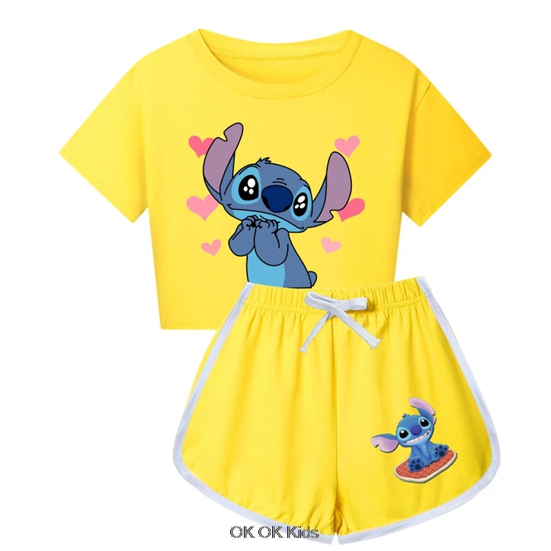 Summer Clothing Set Lilo And Stitch Toddler Boys Summer Pajamas Cotton Short Sleeve T Shirt+Shorts Costume Girls Sportswear Set