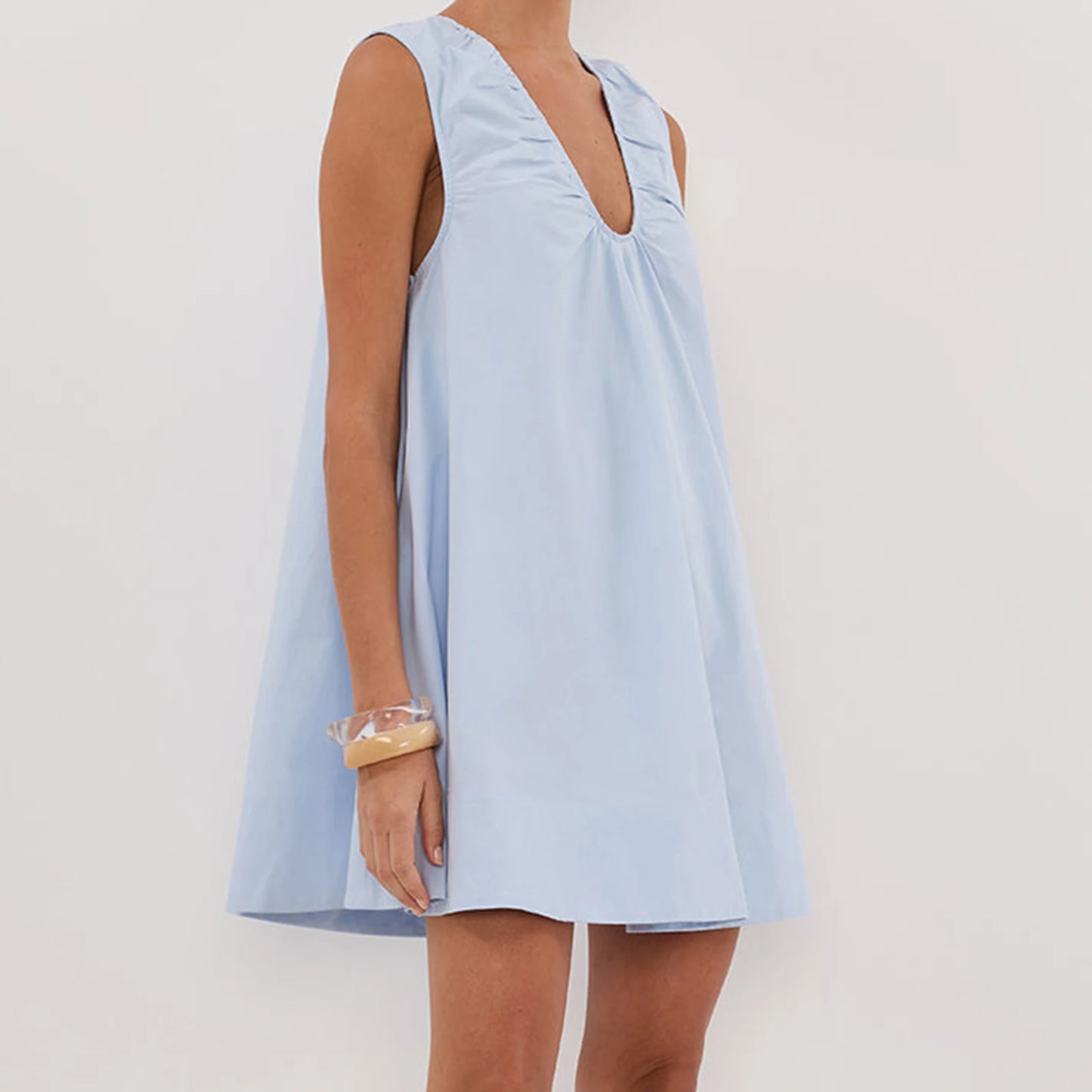New Fashion Womens V Neck Tank Dress Sleeveless Solid Color Loose Beach Dresses With Pocket Club Street Style Hot Sale S-XL