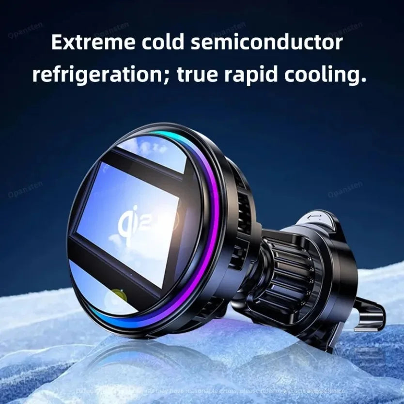 Magnetic Wireless Car Charger Phone Holder QI2 Ice Cooling RGB Tempered Glass Fast Charging Radiator For Magsafe iPhone 12-16