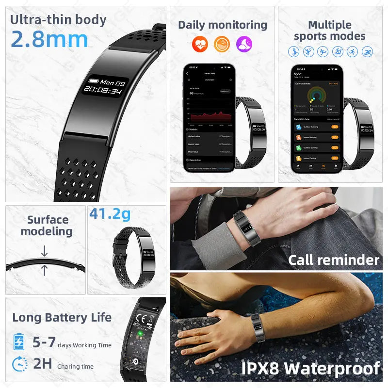Men Women Smart Bracelet Heart Rate Sleep Monitor Health Smart Band Waterproof Sports Fitness Tracker Smartwatch for Android iOS