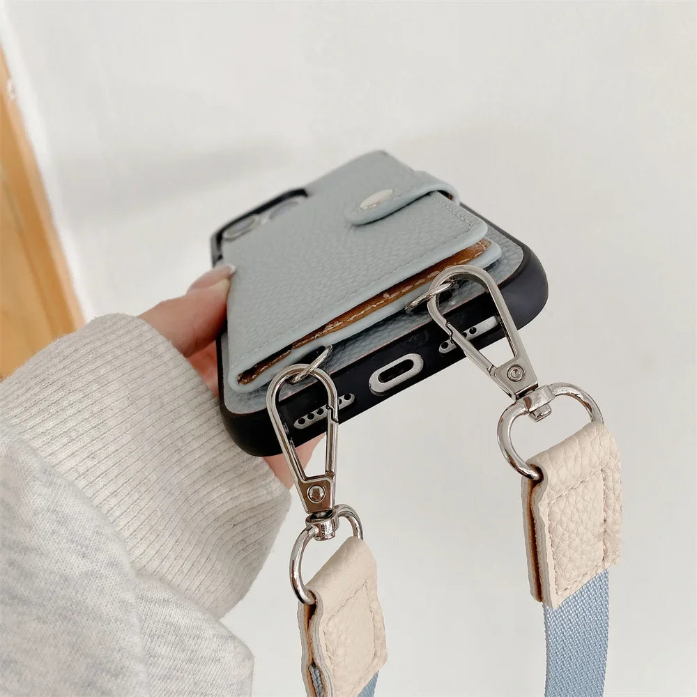 Crossbody Wallet Card Slot Coin Purse for IPhone 17 Air 16 15 Plus 14 13 12 11 Pro Max Leather Protective Phone Case Cover