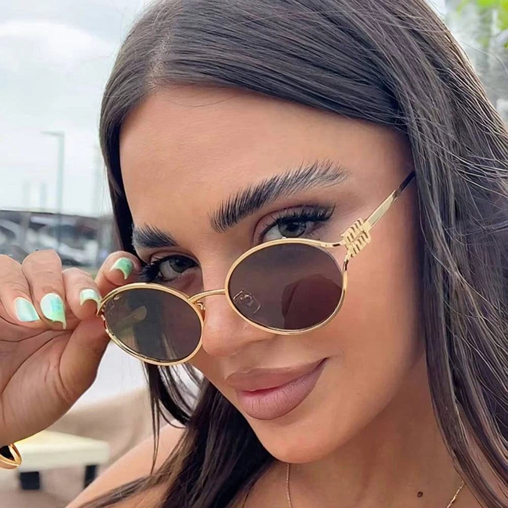 Fashion Oval Sunglasses Women Men Luxury Designer Metal Frames Sun Glasses Female Gradient Shades Eyewear UV400 De Sol Oculos