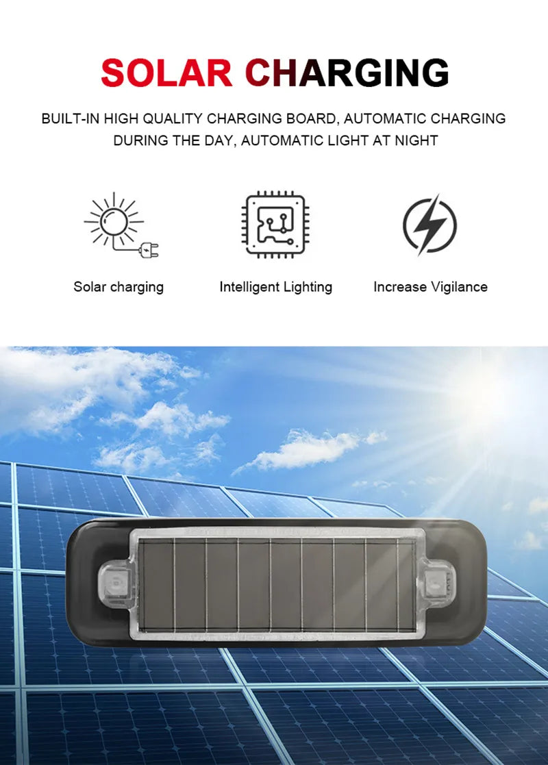 1PC Solar Powered Warning Light Anti-Theft Alarm LED Light Flashing Indicator Strobe Red Blue LED Lamp for Car Motorcycles Bike