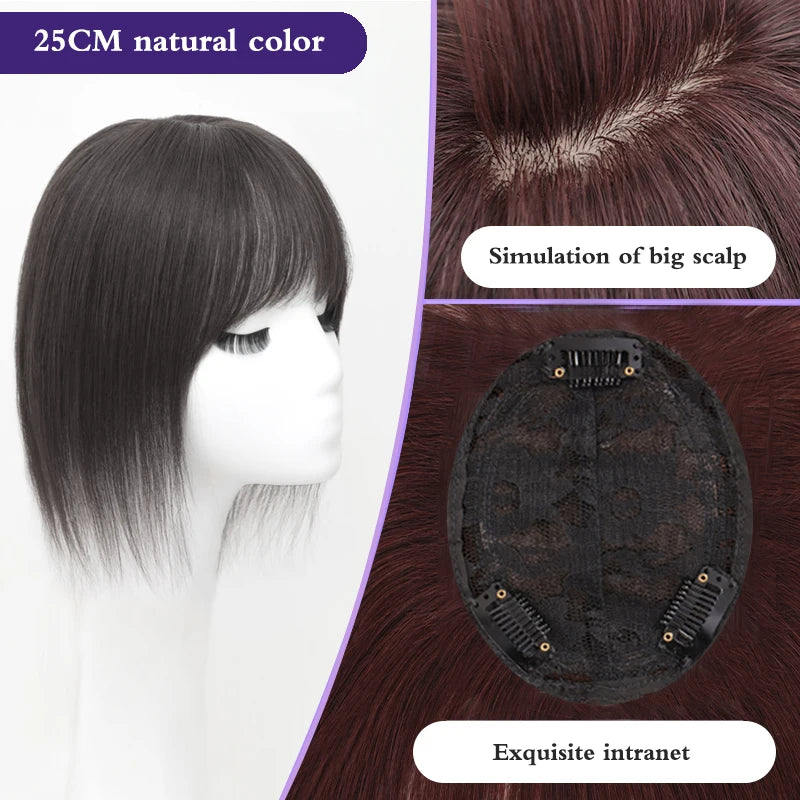 Synthetic Topper Hair Piece  Extension Wigs For Women Clip-on Natural Clip In Straight Wig With Bangs Black High Quality