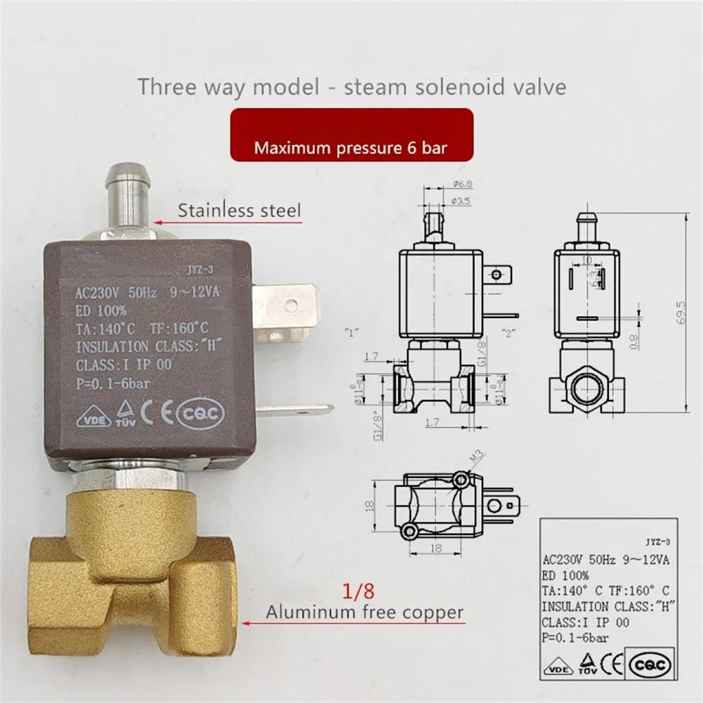 Two-way Three-way 230V 50Hz Solenoid Valve For Coffee Machine Steam Hot Water Kitchen Appliances Coffee Maker Parts