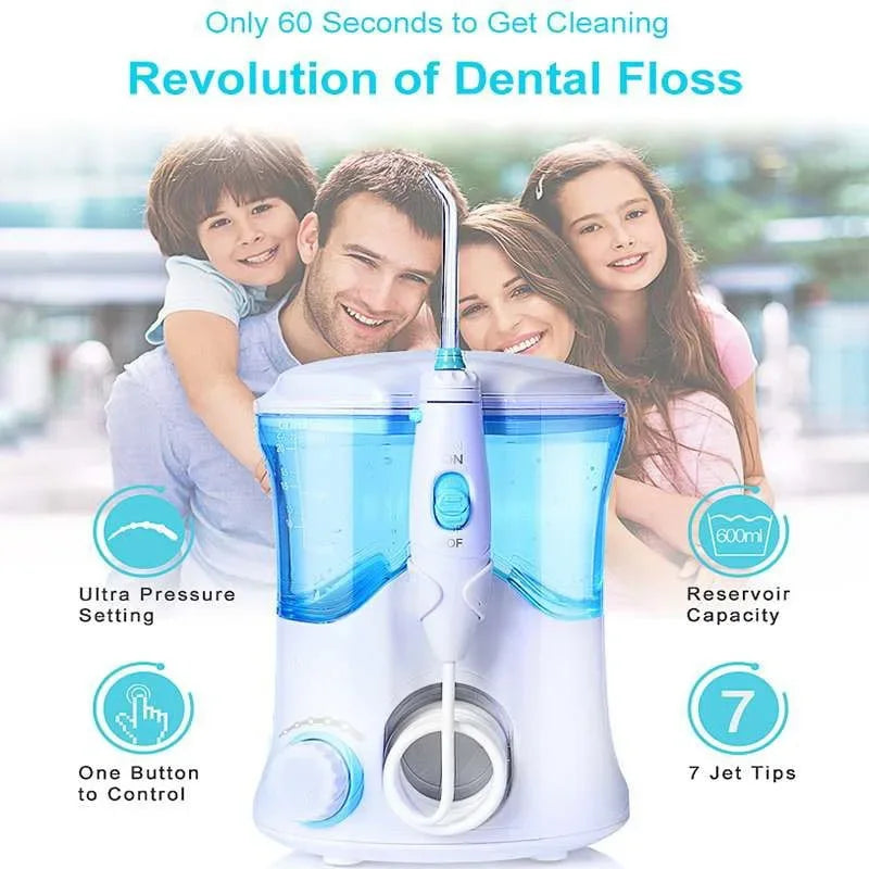 Nicefeel Ultrasonic Oral Irrigator Water Jet Flosser 600ML Water Tank Jet Tips Teeth Cleaner Dental Water Flosser 7 Nozzle