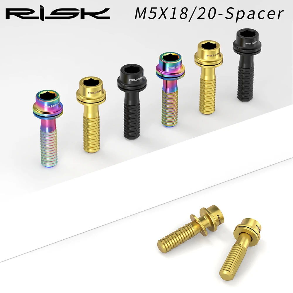 6pc RISK Ti Bolts With Washer M5x18/20mm Titanium Screw For MTB Road Bike Front Fork Bicycle Stem Fixed Bolt Cycling Accessories