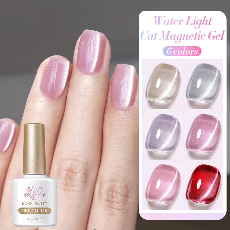 BORN PRETTY 6Pcs/Set 10ml Water Light Cat Magnetic Gel Nail Polish Aurora Spar Glitter Glass Soak Off UV LED Nail Varnish