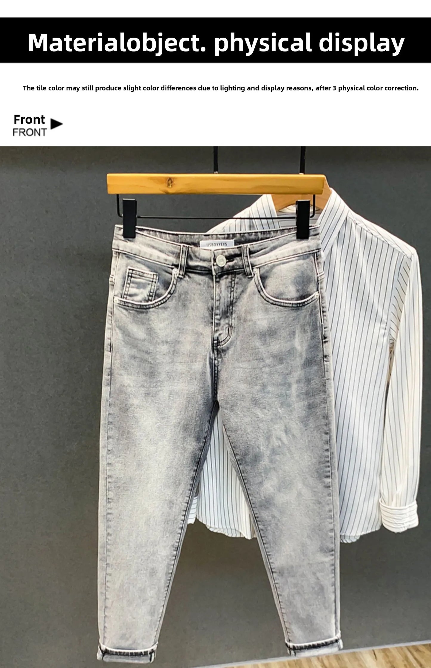 Summer ey e Nine-Ten Men's Jeans Sli Versatile Slim Fit Casual Cotton Stretch Fabric mid Waist Zipper Closure