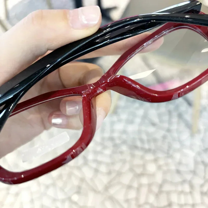 Women's Fashion Glasses Anti-Blue Light Trendy Luxury Large Frame Cat Eye Presbyopia Glasses Full Frame Premium Color Blocked