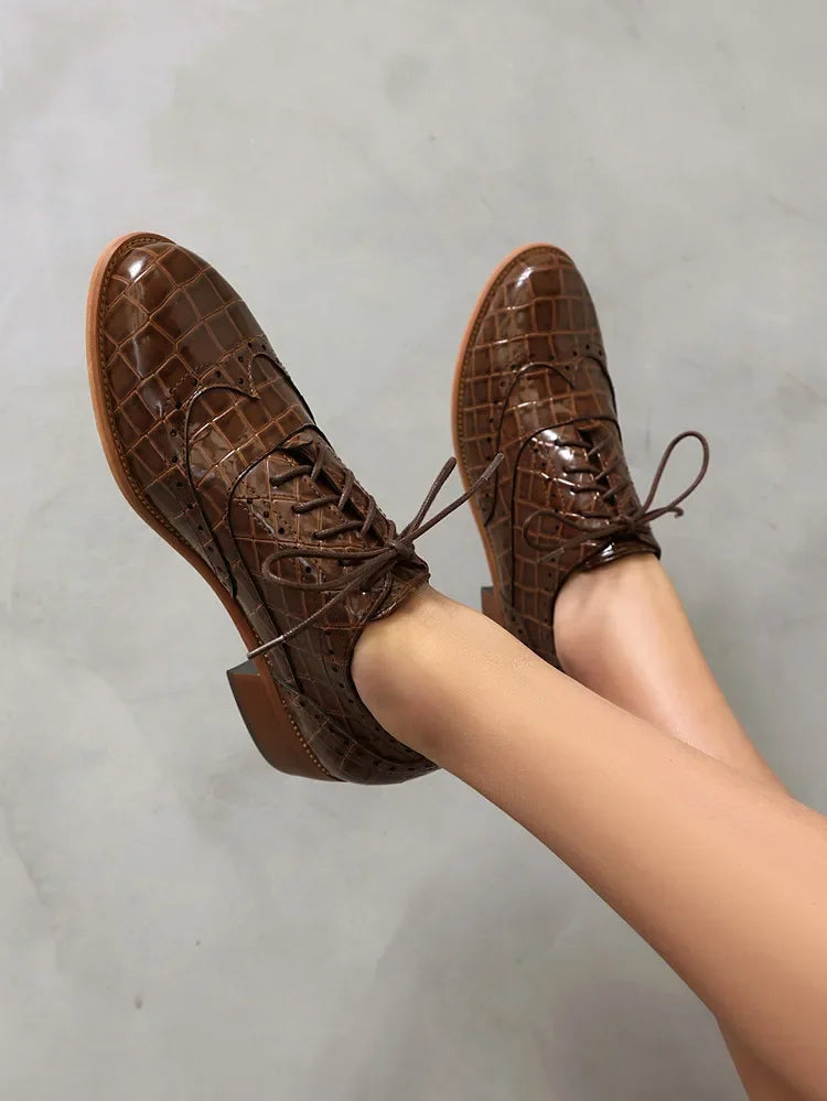 2025 Women Shoes Spring New Fashion Round Toe Lace Up Retro Single Shoe for Office Party Walk Thick Low Heeled big Size 48 775-1