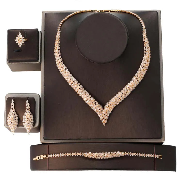 HADIYANA Jewelry Set Women Luxurious Elegant Dress Jewelry Accessories BN8786 Bridal Luxury Cubic Zirconia Ornament