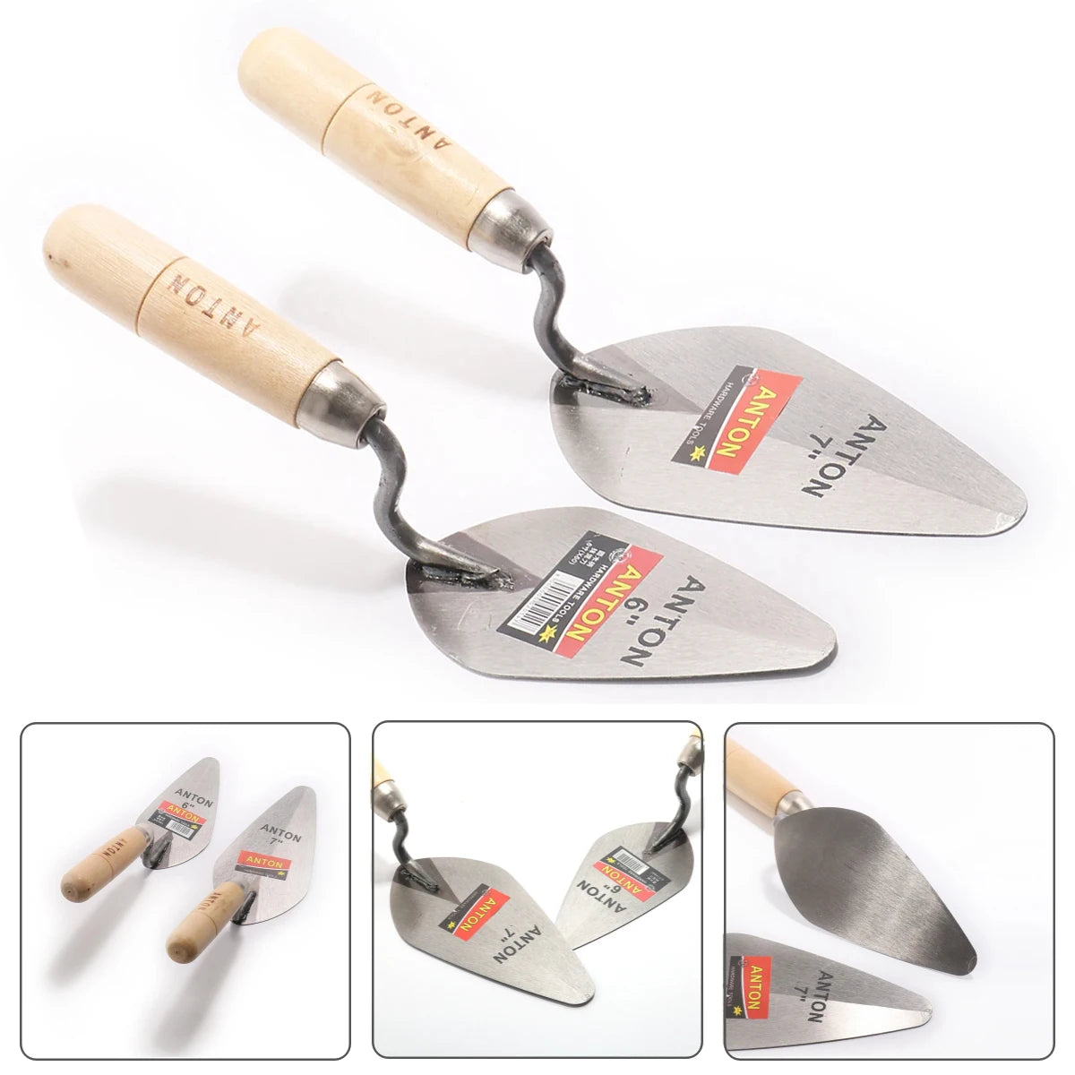 Carbon Steel Plastering Trowel 6 inch 7 inch Pointed Bricklaying Knife Round Wooden Handle Trowel Wall Brick Trowel Mason Tools