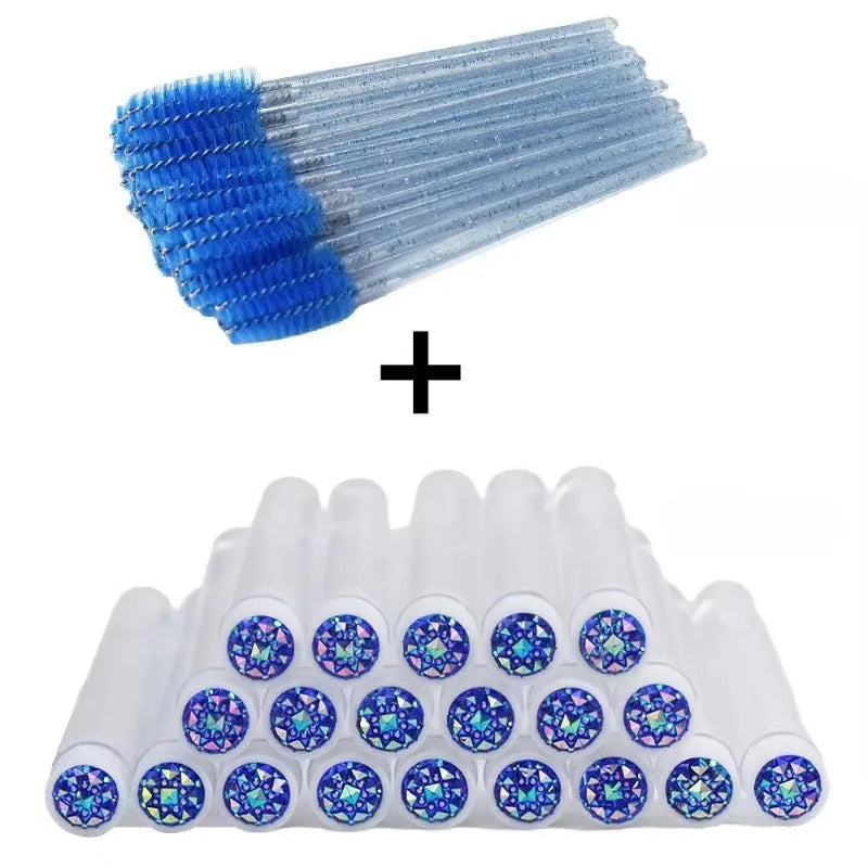 50Pcs Eyelash Brush Tubes with Crystal Mascara Wands & Eyebrow Comb Spoolies - Makeup Tools for Lash/Brow Applicators