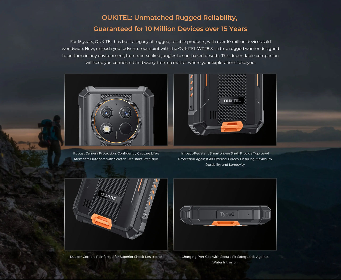 Oukitel WP28 S Rugged smartphone 6.52‘' HD 10600mAh 16GB (4+12)+128GB Android14 13MP Camera cellphone
