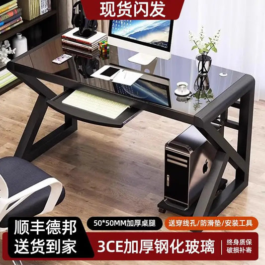 Desktop Computer Desk, Desk, Student Home, Bedroom Tempered Glass Gaming Table, Workbench