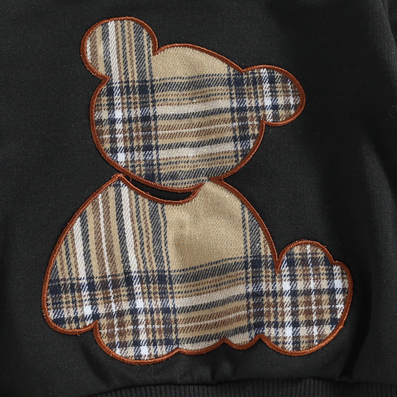 0-24months Baby Spring Autumn Clothes Set Long Sleeve Bear Sweatshirt With Plaid Sweatpants For Infant Boys And Girls Outfits