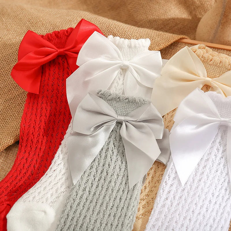 Summer Baby Socks Toddler Cute Big Bow Knee High Socks Mather Kids Children Boy Girls Newborn Floor Cotton Socks Baby Accessorie