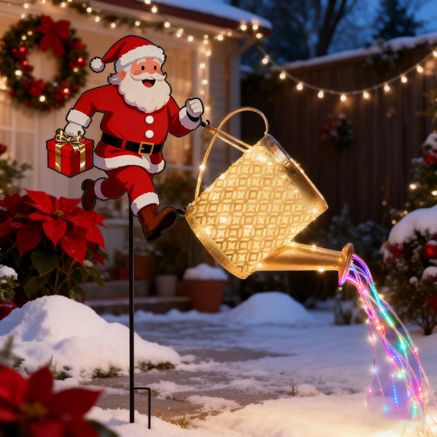 New Metal Santa Watering Can Solar Garden Light - Festive Atmosphere Outdoor Decorative Lamp with Light Projection for Christmas