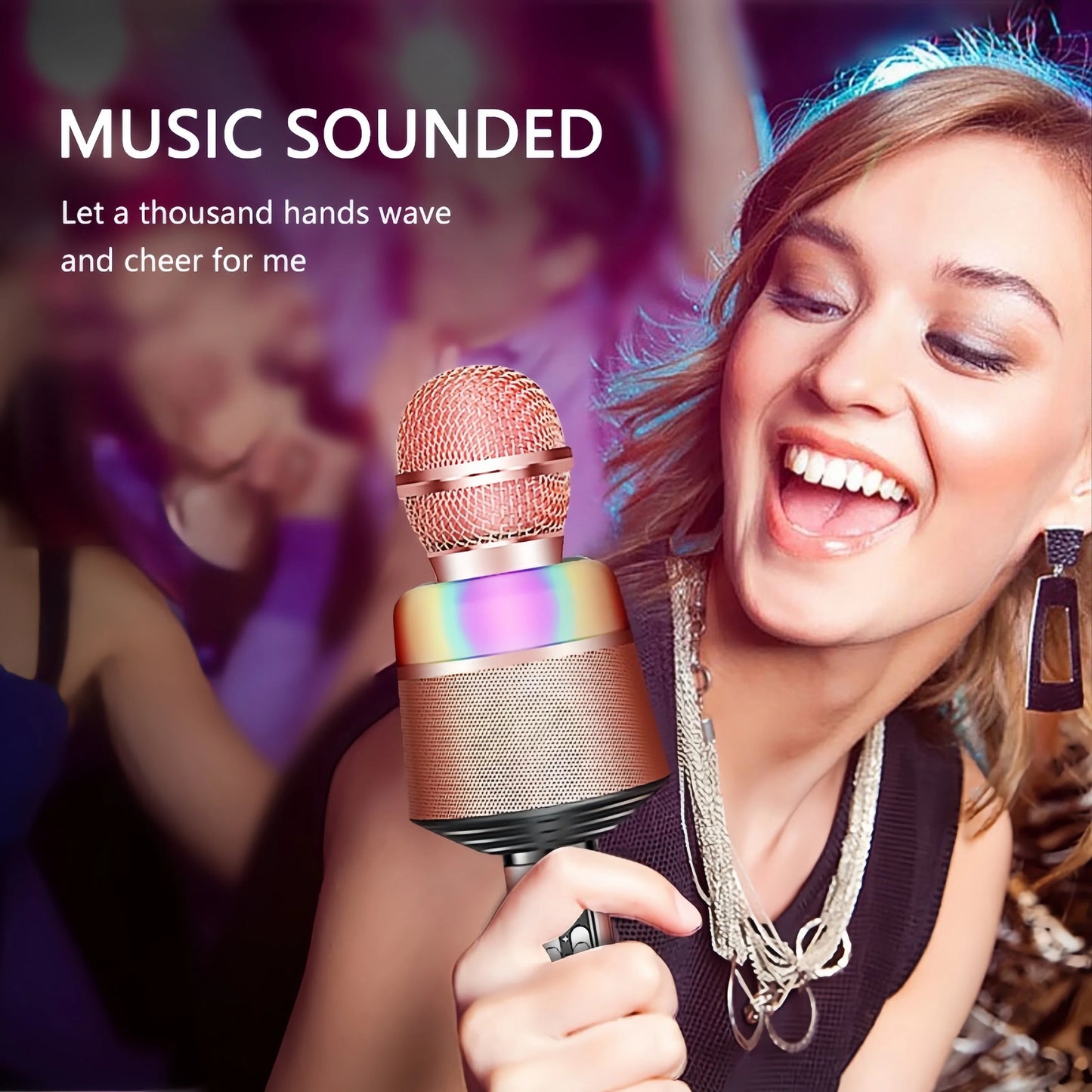 Karaoke Microphone for Kids & Adults - Bluetooth Microphones Singing Mic with Disco Lights, Echo Effect, Built-in Speaker