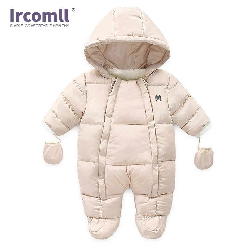 Ircomll Warm Infant Baby Jumpsuit Cotton Down Rompers Hooded Inside Fleece Boy Girl Winter Autumn Overalls Children Outerwear
