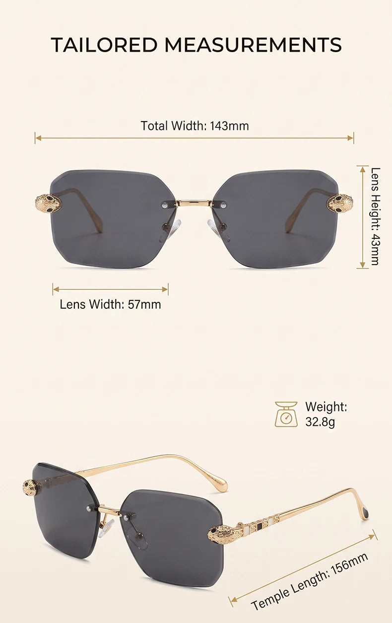 Retro Rectangle Rimless Sunglasses Women 2026 Luxury Designer Punk Square Sun Glasses for Ladies UV400 Gradient Eyewear Shades