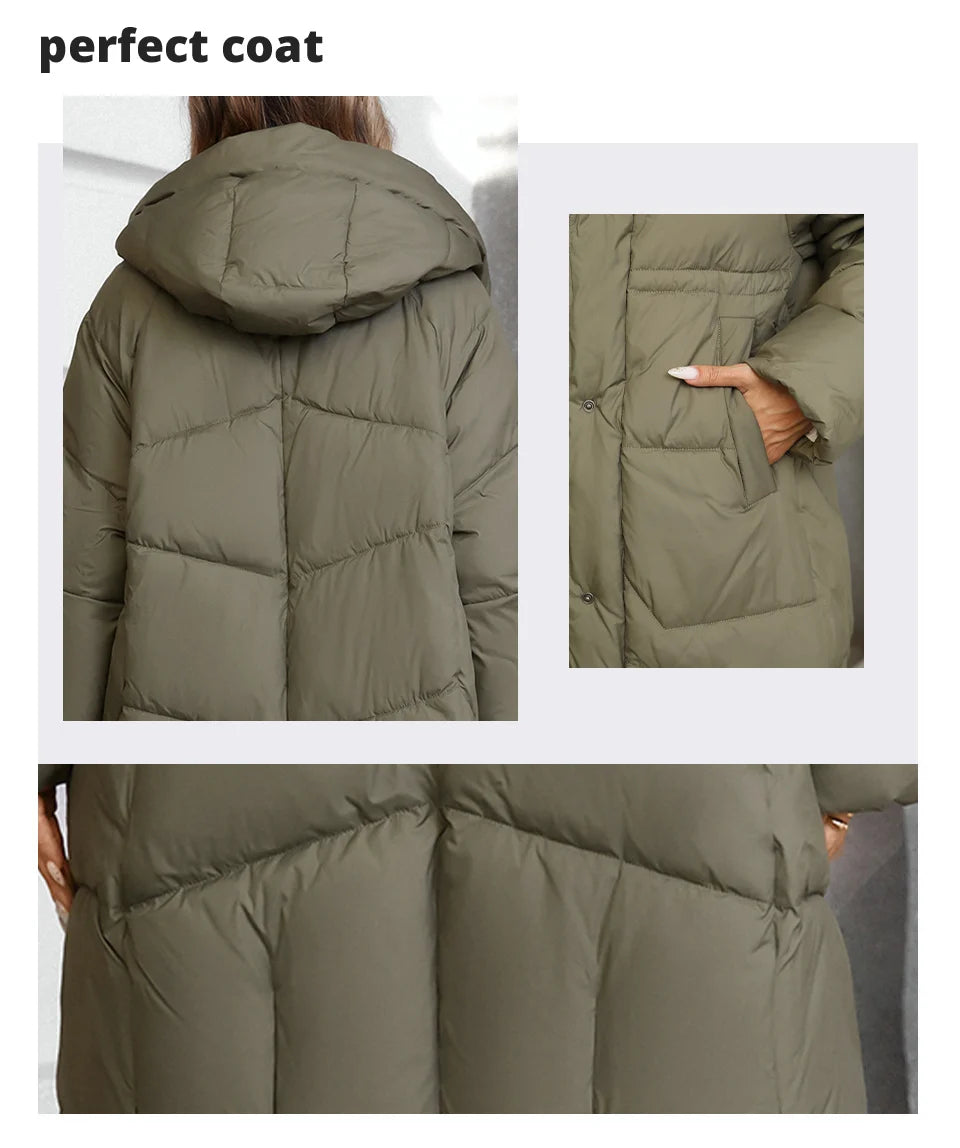 GASMAN 2024 Winter Down Jacket Women Long Classic zipper Design Pocket Stand Collar Hooded Slim Coat Women Parkas 88590