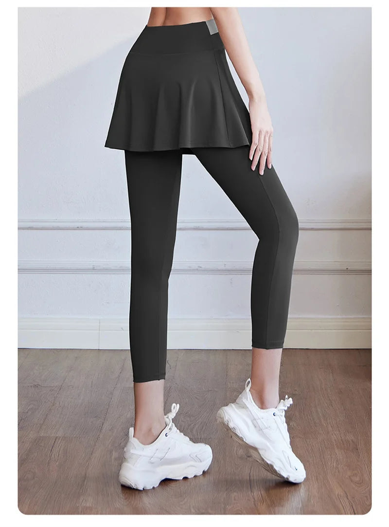 Aiithuug Tennis Skorts Cross-waist Skirted Legging Yoga Legging with Skirts Tennis Leggings Soft Stretchy Tennis Dresses Running