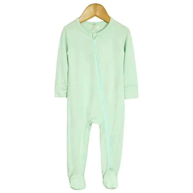 Baby Romper Bamboo Fiber Baby Boy Girl Clothes Newborn Zipper Footies Jumpsuit Solid Long-Sleeve Baby Clothing Pajamas 3 6 9 12M