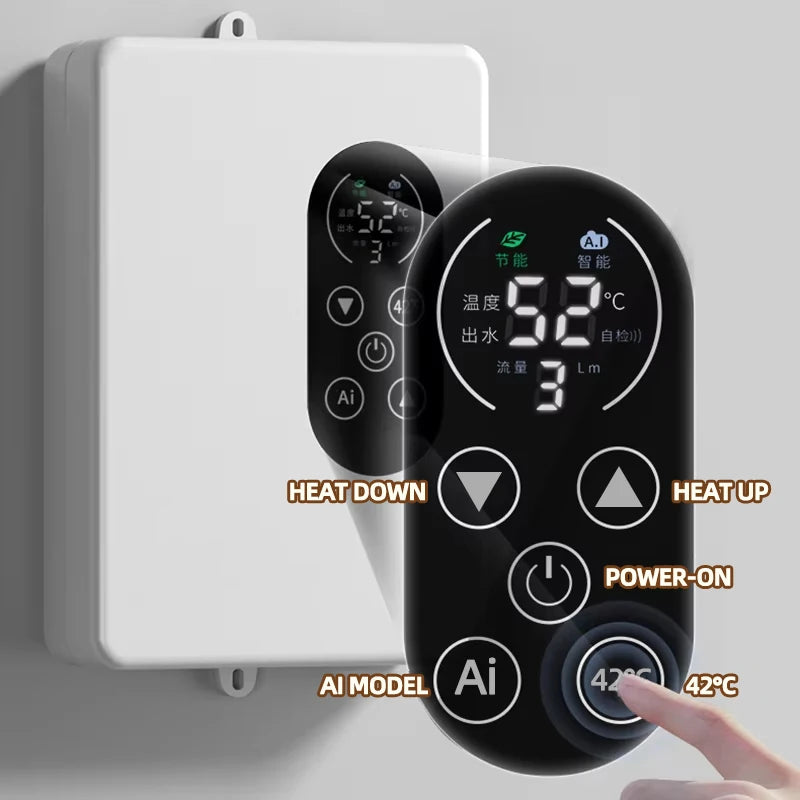 5500W Instant Water Heater 220V Smart Wall Mounted Electric Shower Tankless Instant Water Heater Thermostat for Bathroom Kitchen