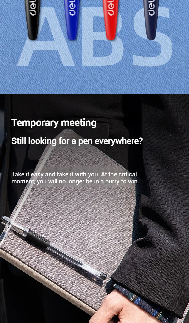 Deli 12-Pack Gel Pen Set 0.5mm Ballpoint Black Blue Red Ink Colors Writing Tools for School Office Stationery Supplies