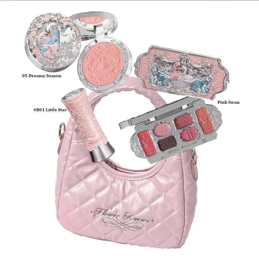 Makeup Flower Knows Set Swan Ballet Series Six Color Eyeshadow Palette Embossed Blusher Shine Lipstick Kit With Bag All In
