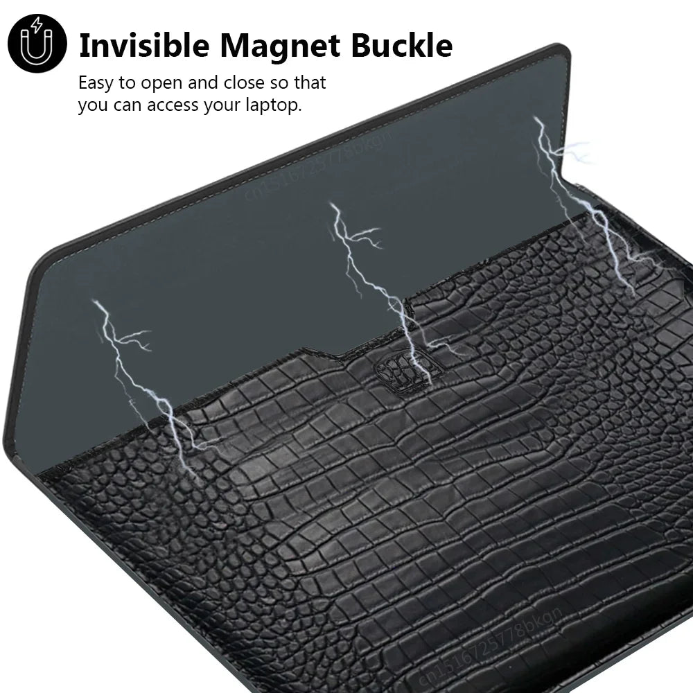 Crocodile Leather Flip Case Bag Laptop Sleeve for Macbook Air 13 14 15 16 Inch M5 M4 M3 M2 Chip Mac Book Pro Cover Accessories