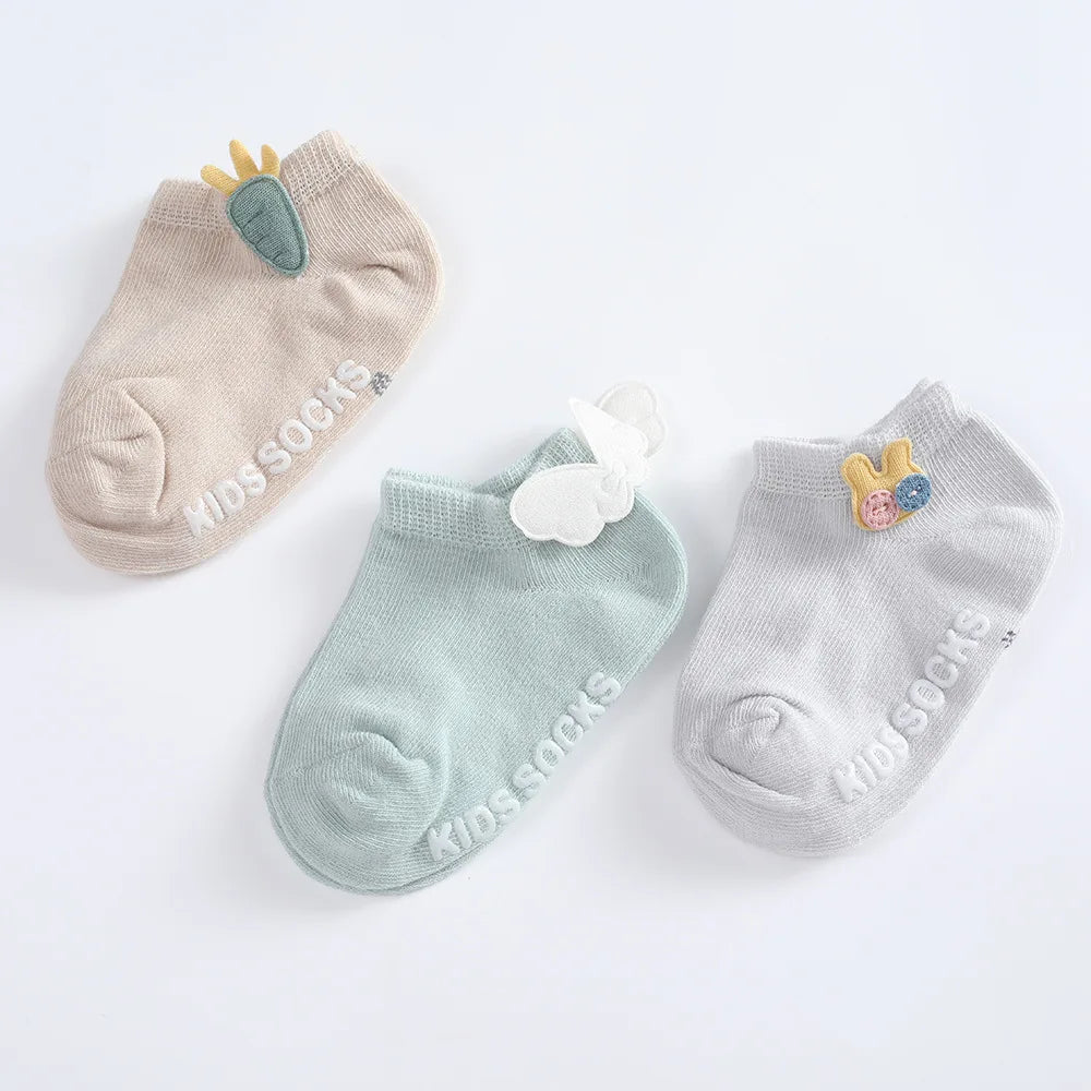3pairs/set 0-5years Old Cotton Newborn Infant Toddler Socks Baby Cartoon Princess Socks Cute Cartoon Rubber Anti-slip Floor Sock