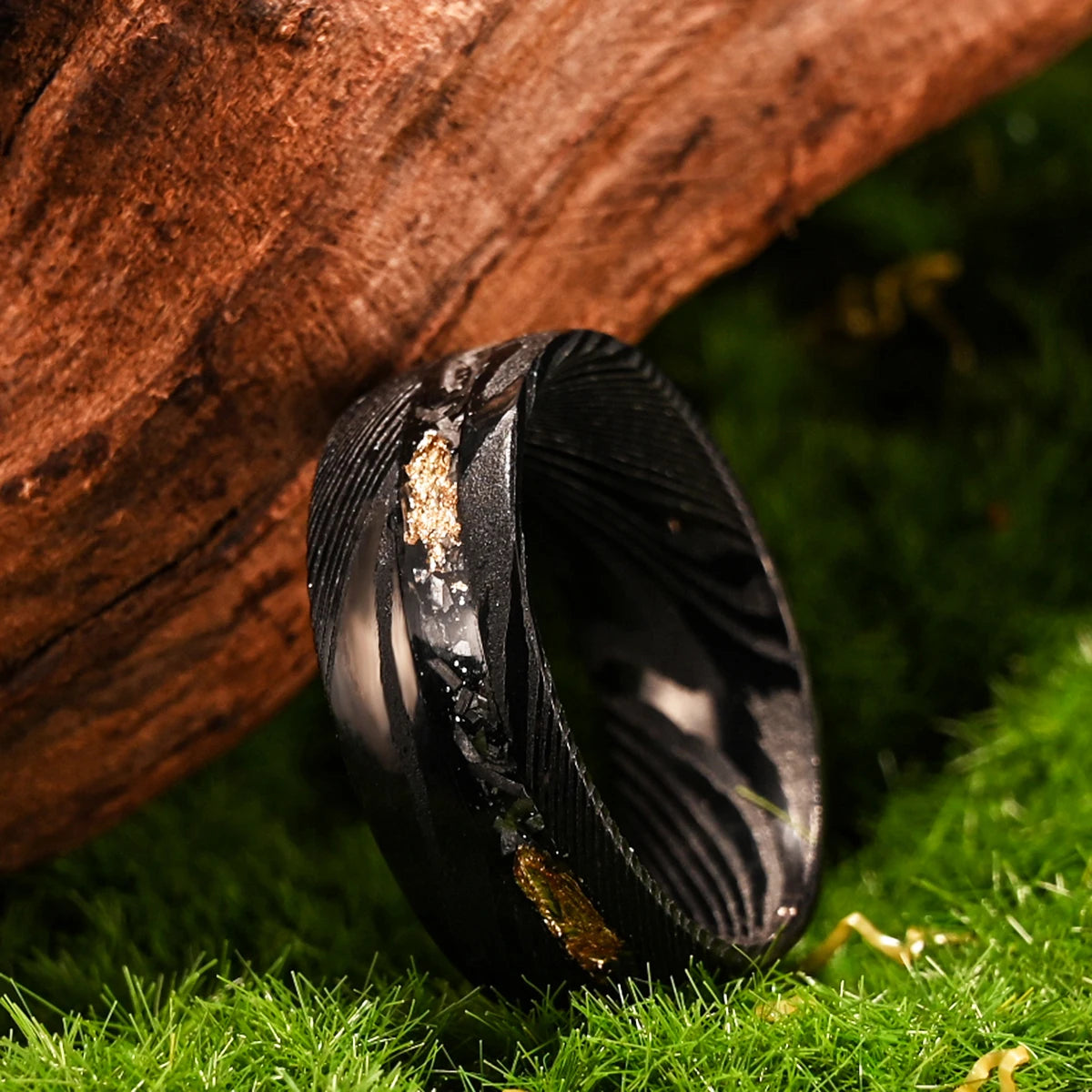 Black Damascus Steel Ring 8mm Fashion Luxury Men and Women Engagement Wedding Ring Couple Dating Wear Anniversary Gift