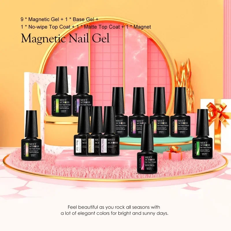 12Pcs/Set Fluorescent Cat Magnetic Nail Gel Polish Guava Green Neon Color With Magnetic Stick Semi-Permanent UV Gel Nail Art Kit
