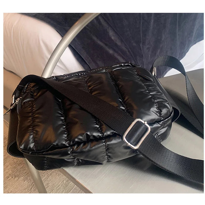 Luxury Space Cotton Shoulder Bags For Women 2021 Winter Crossbody Down Bag Designer Handbag Wide Shoulder Strap Messenger Pack가방