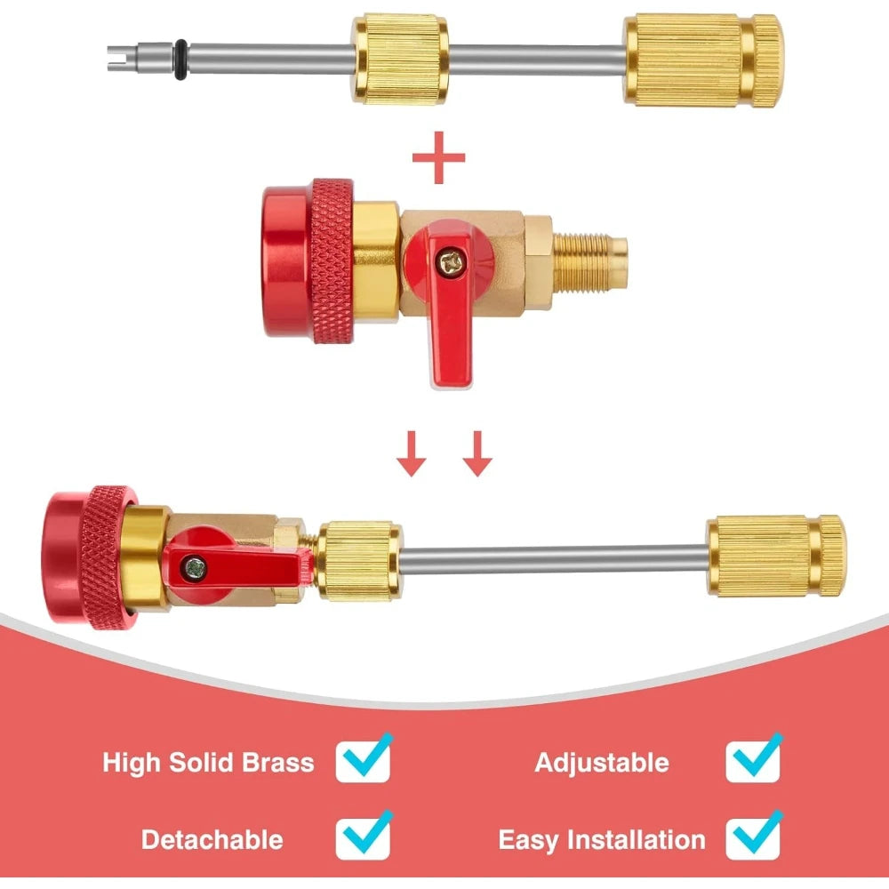 R134A Valve Core Quick Remover Installer, High Low Pressure Valve Core Remover Tools Kit for Refrigerant Air Conditioner System